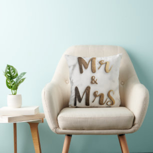 Coussin Elégante Parties scintillant d'or "Mr & Mrs" sur u