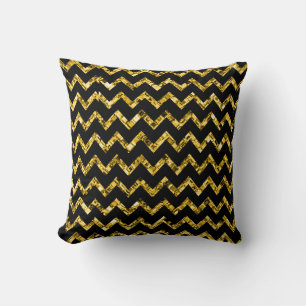 Coussin Elégante Parties scintillant Noir Or Chevron Strip
