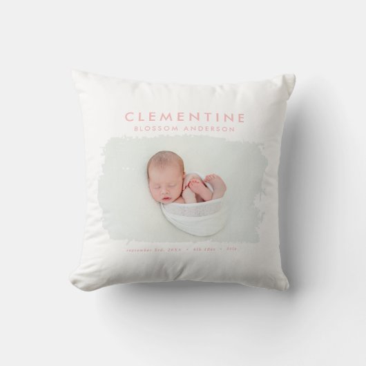 Coussin Élégante photo de faire-part de naissance minimale (Recto)