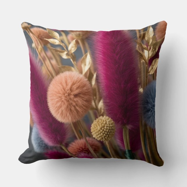 Coussin Élégante queue de lapin séchée et florale pom-pom  (Recto)