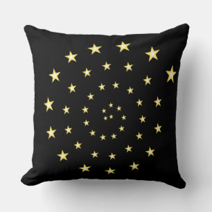 Coussin Élégante spirale des étoiles sur noir