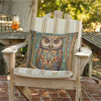 Coussin Élégante végétation forestière de hibou rétro