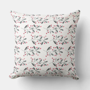 Coussin Élégantes Branches Holly de couleur rouge et verte