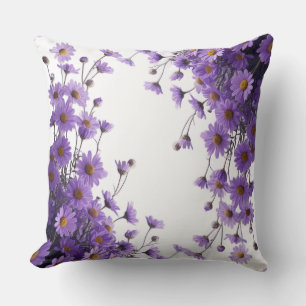 Coussin Élégantes cascades de pâquerettes violettes sur un