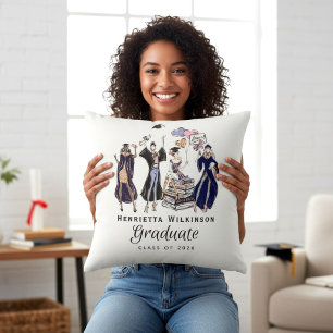 Coussin Élégantes Fashionistas Diplômées Robe Bleu Foncé D