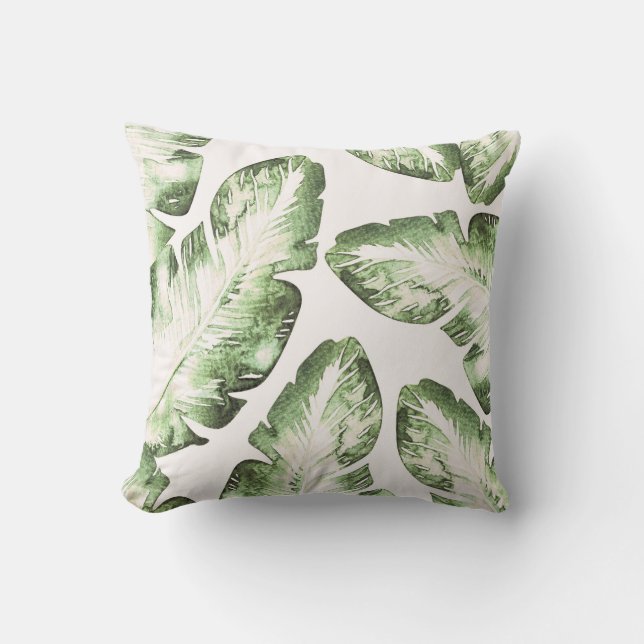 Coussin Élégantes feuilles tropicales vertes blanches Chic (Recto)