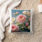 Coussin Élégantes fleurs blanches rose pâle avec perles (Couverture)