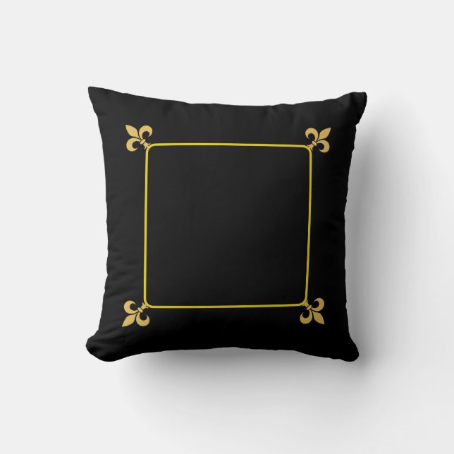 Coussin Élégantes fleurs de lis dorées sur fond noir (Recto)