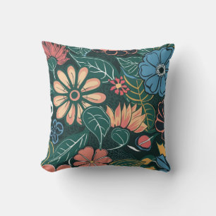 Coussin Élégantes fleurs de printemps rétro colorées #14