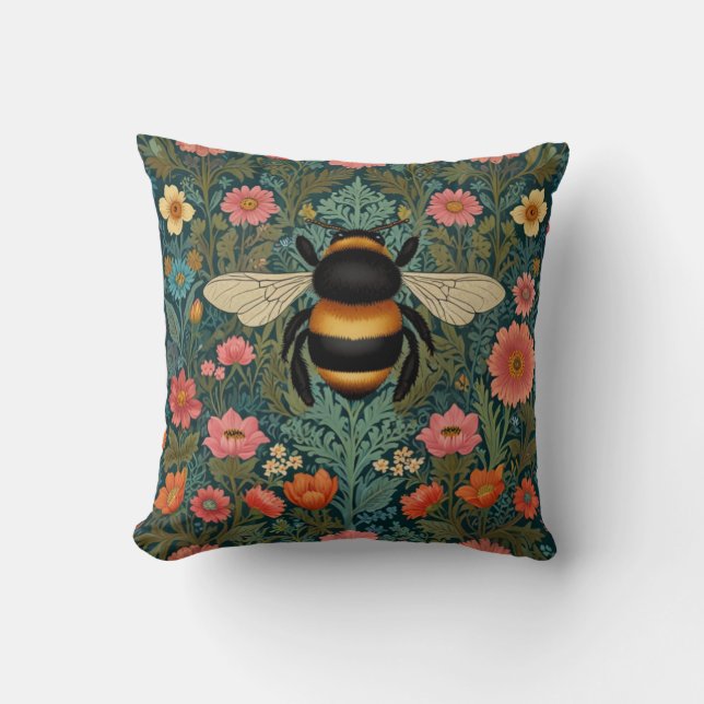 Coussin Élégantes florales de printemps bohème rétro abeil (Recto)