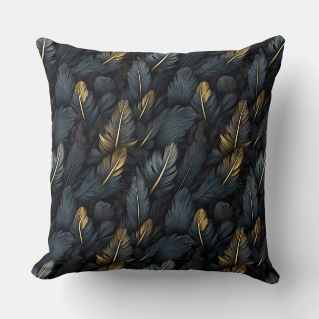 Coussin Élégantes plumes d'or noir (Recto)