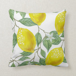 Coussin Élégants Feuilles verts et citrons jaunes à ore