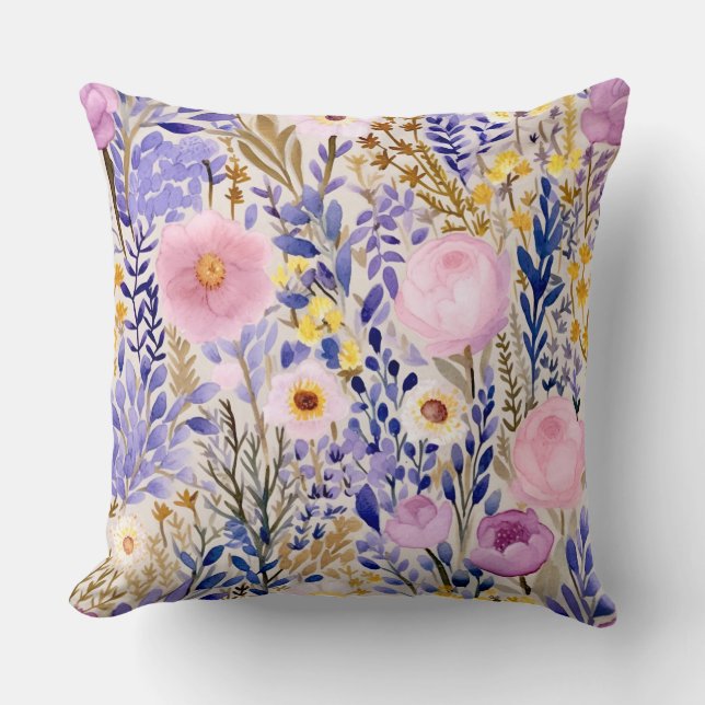 Coussin Élégants Floraux et Botaniques Multicolores (Recto)