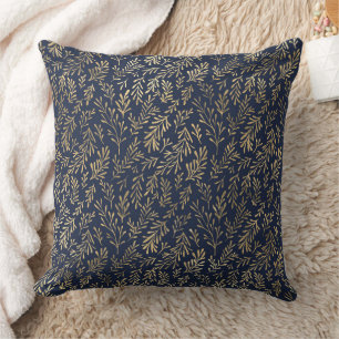 Coussin Élégants motifs nautiques et vintage bleu et or