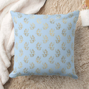 Coussin Élégants motifs nautiques et vintage bleu et or