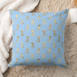 Coussin Élégants motifs nautiques et vintage bleu et or