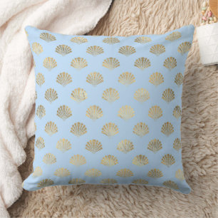 Coussin Élégants motifs nautiques et vintage bleu et or