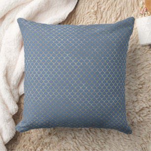 Coussin Élégants motifs nautiques et vintage bleu et or