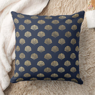 Coussin Élégants motifs nautiques et vintage bleu et or
