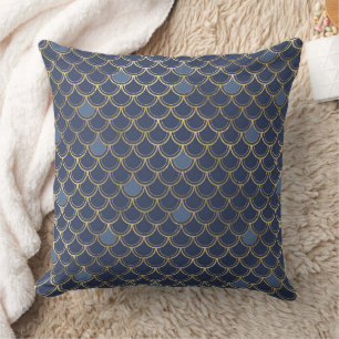 Coussin Élégants motifs nautiques et vintage bleu et or