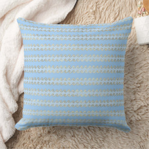 Coussin Élégants motifs nautiques et vintage bleu et or