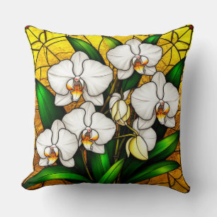 Coussin Élégants orchidées blanches en verre coloré