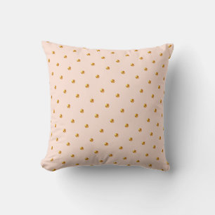 Coussin Élégants points noirs dorés sur fond rose corail