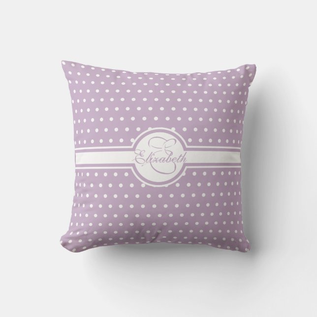 Coussin Élégants Pois blancs sur Monogramme violet (Recto)