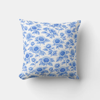 Coussin Élégants Tournesols Toile du Jouy – Botanique Bleu