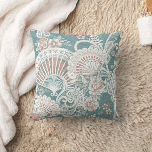 Coussin Élégants ventilateurs victoriens vintage floraux d