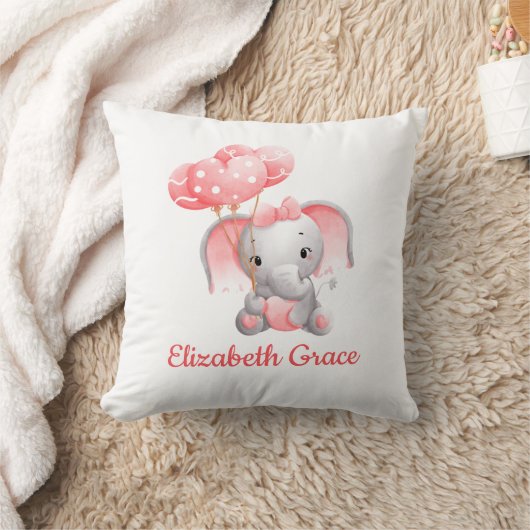 Coussin Élément de nurserie avec éléphant rose et ballon p (Couverture)