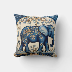 Coussin Élément décoratif éléphant orné bleu floral vintag