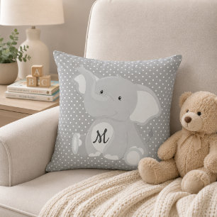 Coussin Élément éléphant monogramme mignon gris et blanc à