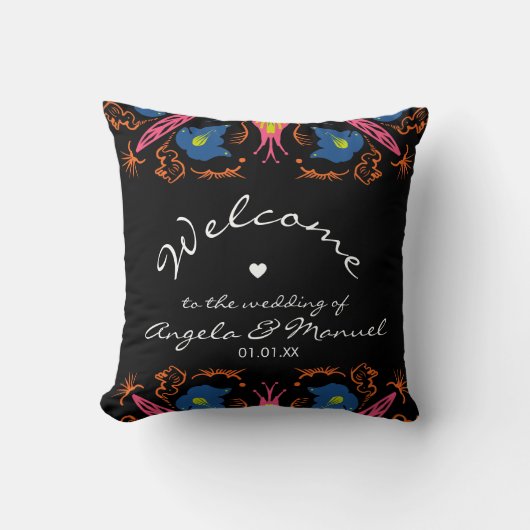 Coussin Élément Floral de Mariage Noir d'Éléphant Indien (Recto)