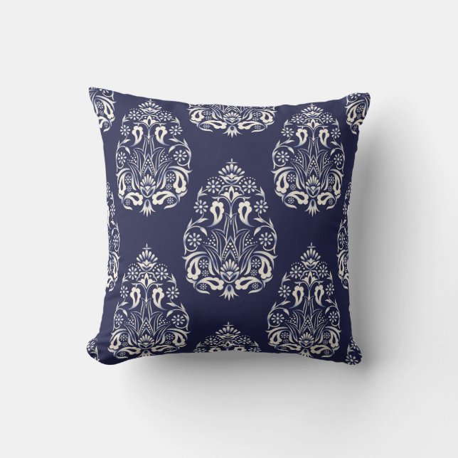 Coussin élément motif transparent damassé bleu (Recto)