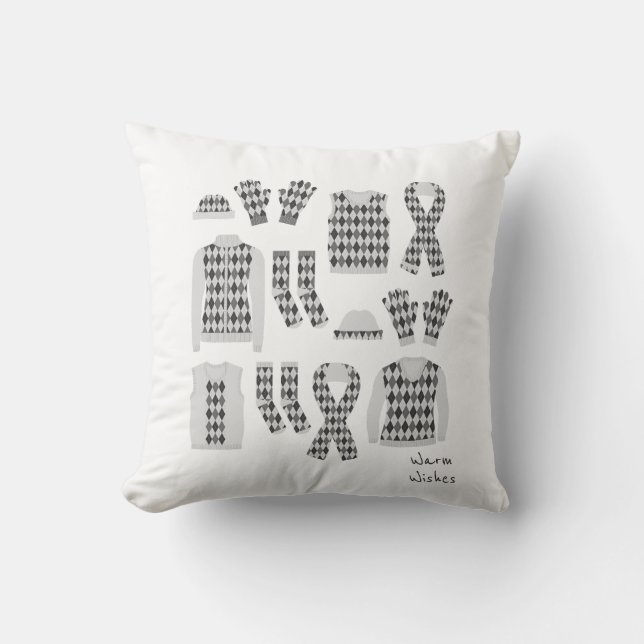 Coussin Éléments de Motif Argyle Vœux Chaleureux - (Recto)