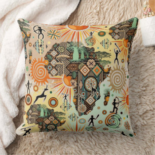 Coussin Éléments de motif décoratif tribal de carte d'Afri