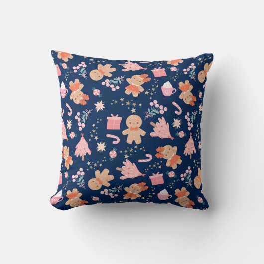Coussin Éléments de Noël sur fond bleu marine (Recto)
