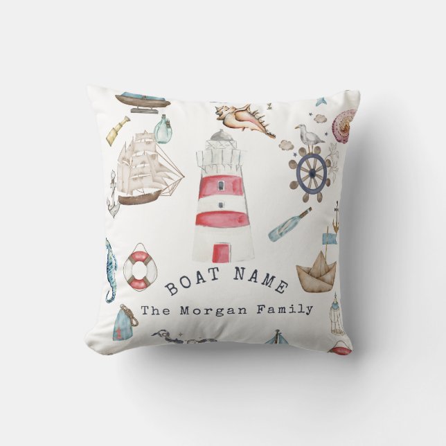 Coussin Éléments nautiques à l'aquarelle Marin (Recto)