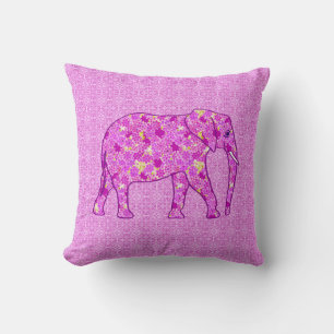 Coussin Eléphant à fleurs - orchidée et magenta
