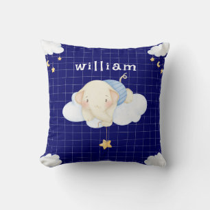 Coussin Éléphant aquarelle mignon nuages bleu marine nurse