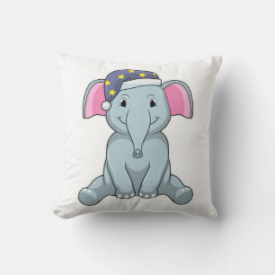 Coussin Eléphant au coucher avec casquette de nuit
