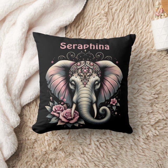 Coussin Elephant avec élégante illustration rose (Couverture)