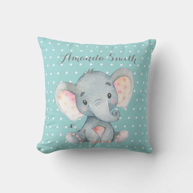 Coussin Elephant Baby Aqua Turquoise Turquoise et gris (Recto)