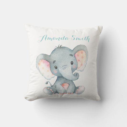 Coussin Éléphant Bébé Aqua Sarcelle Turquoise (Recto)