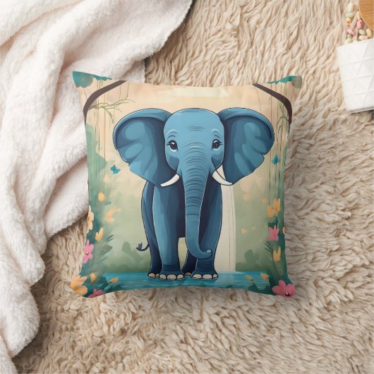 Coussin Eléphant Bébé Bleu Whimsical, (Couverture)