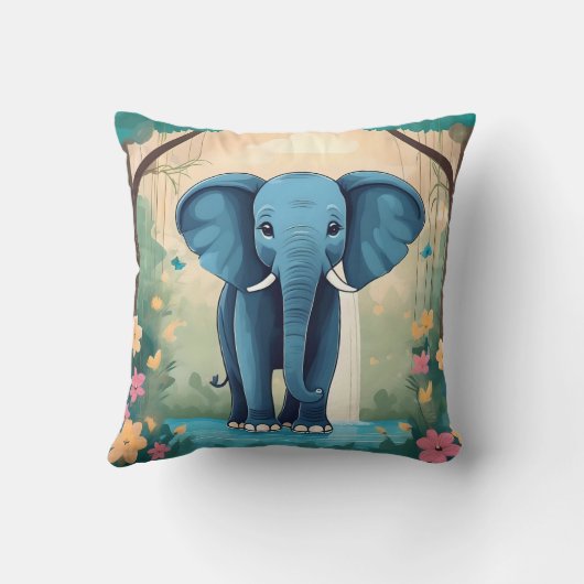 Coussin Eléphant Bébé Bleu Whimsical, (Verso)
