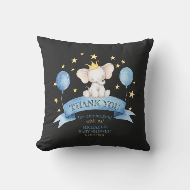 Coussin éléphant bébé craie noire ÉTOILES ET BALLOONS (Recto)