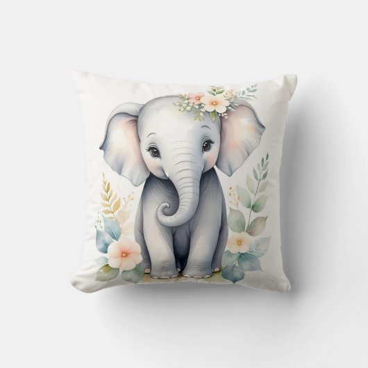 Coussin Eléphant bébé en floraison (Recto)