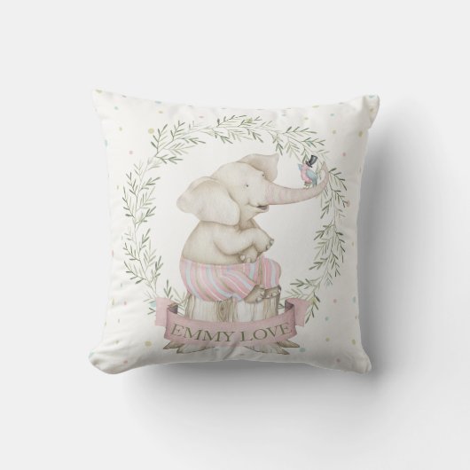 Coussin Éléphant Bébé Fille Rose Vert Beige (Recto)